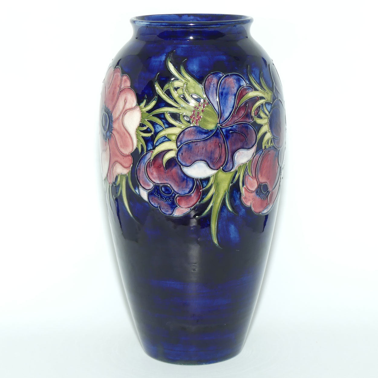 Walter Moorcroft Anemone (Blue) very tall cylinder vase