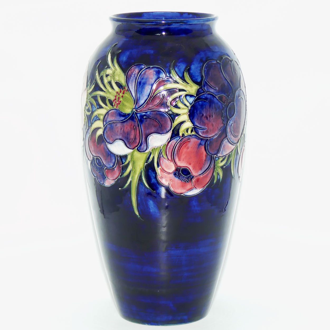 Walter Moorcroft Anemone on Blue ground very tall cylinder vase