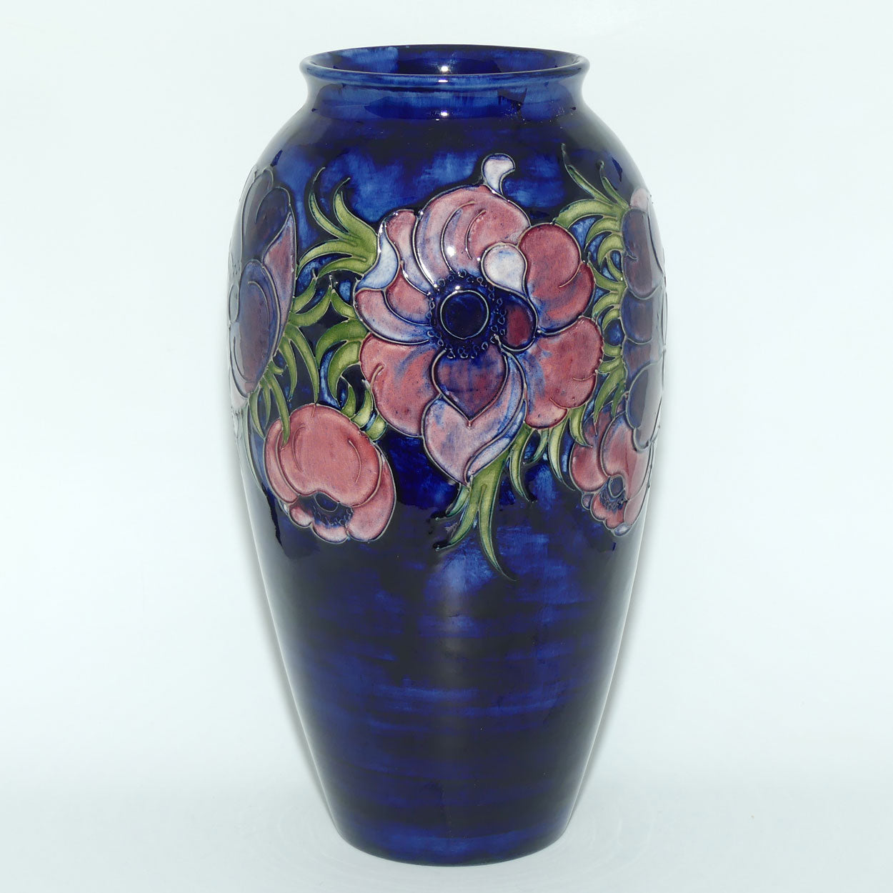 Walter Moorcroft Anemone (Blue) very tall cylinder vase