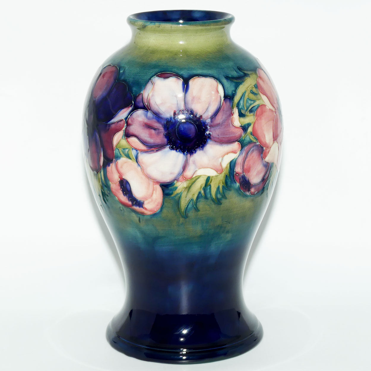 Walter Moorcroft Anemone on Green transition to Blue ground vase | 32cm tall