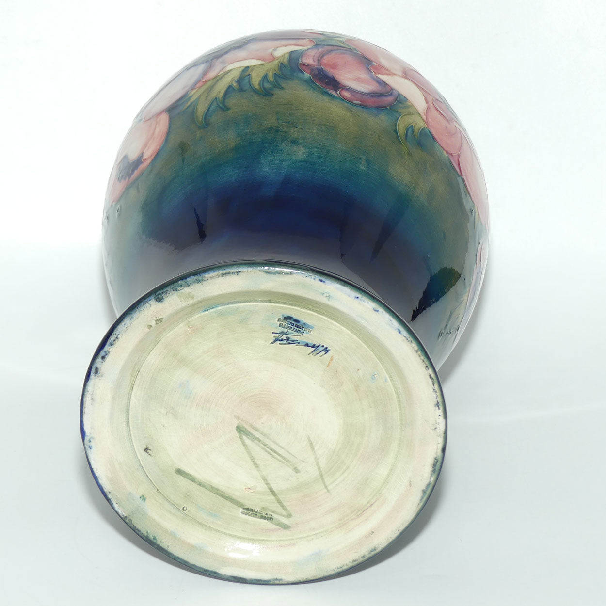 Walter Moorcroft Anemone on Green transition to Blue ground vase | 32cm tall