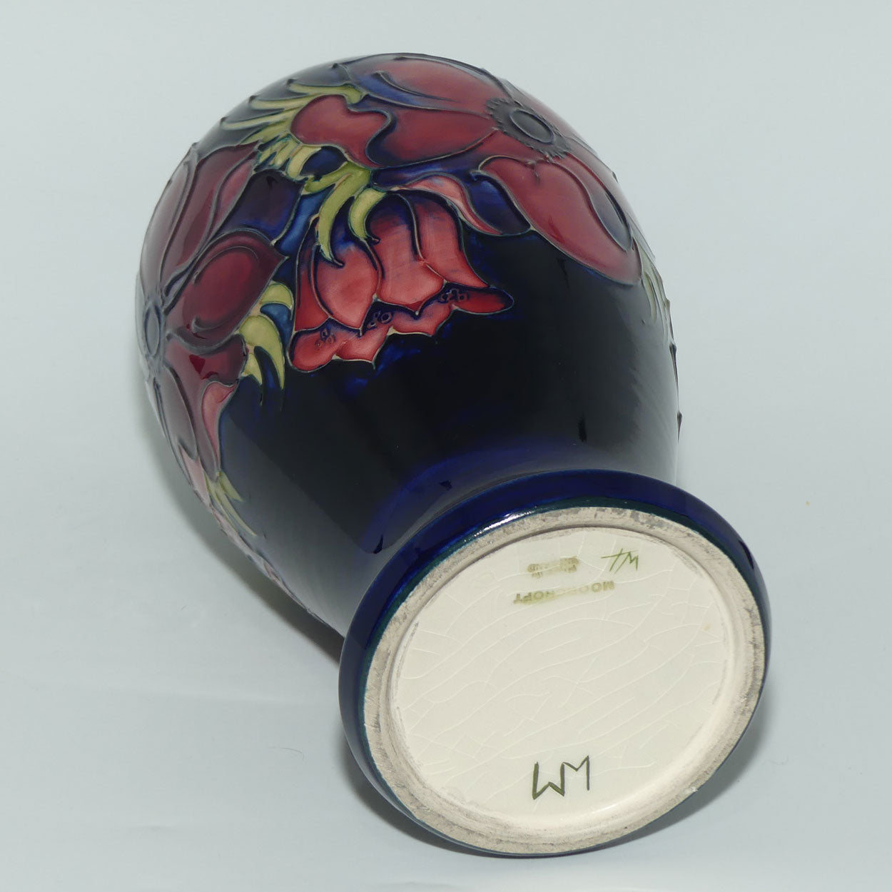 Walter Moorcroft Anemone (Blue) bulbous flaired foot vase