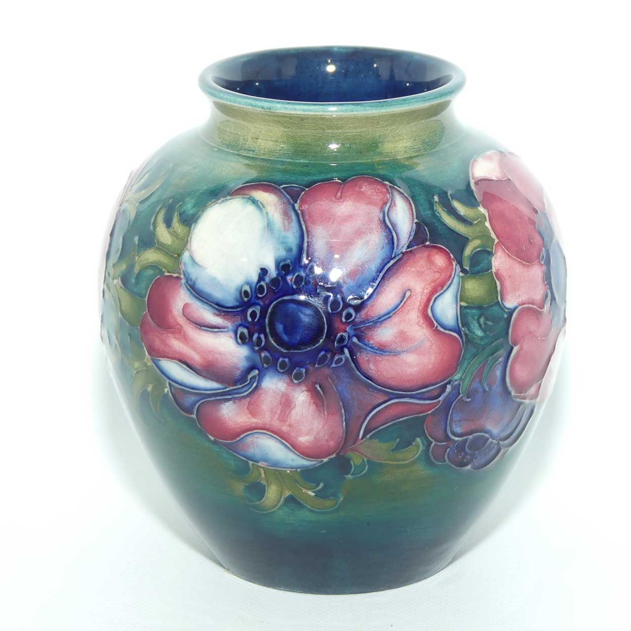 Walter Moorcroft Anemone on Green to Blue ground vase | 10cm