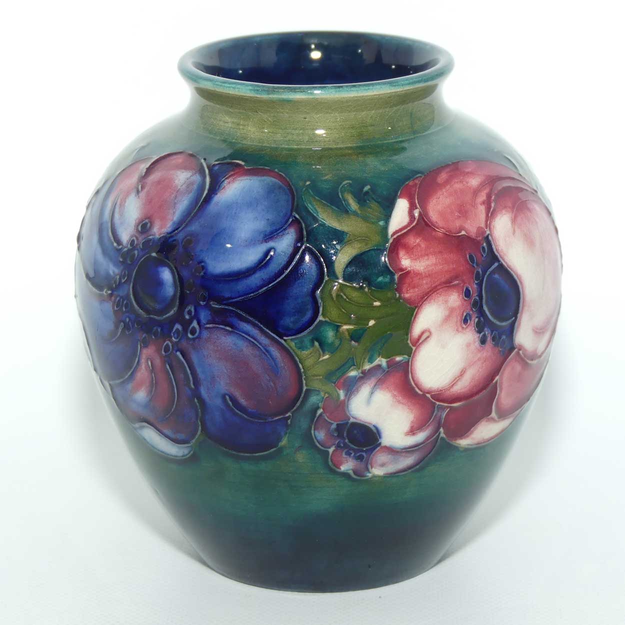 Walter Moorcroft Anemone on Green to Blue ground vase | 10cm