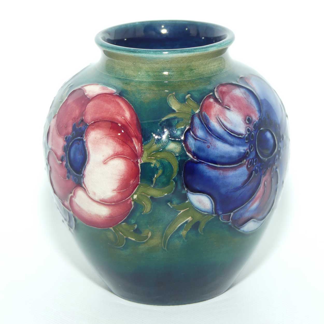 Walter Moorcroft Anemone on Green to Blue ground vase | 10cm