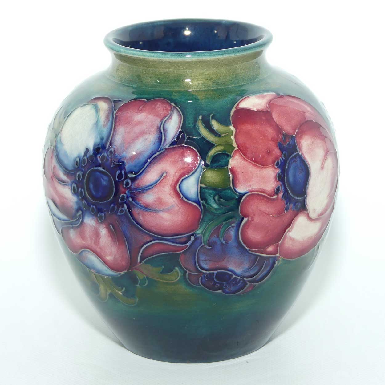 Walter Moorcroft Anemone on Green to Blue ground vase | 10cm