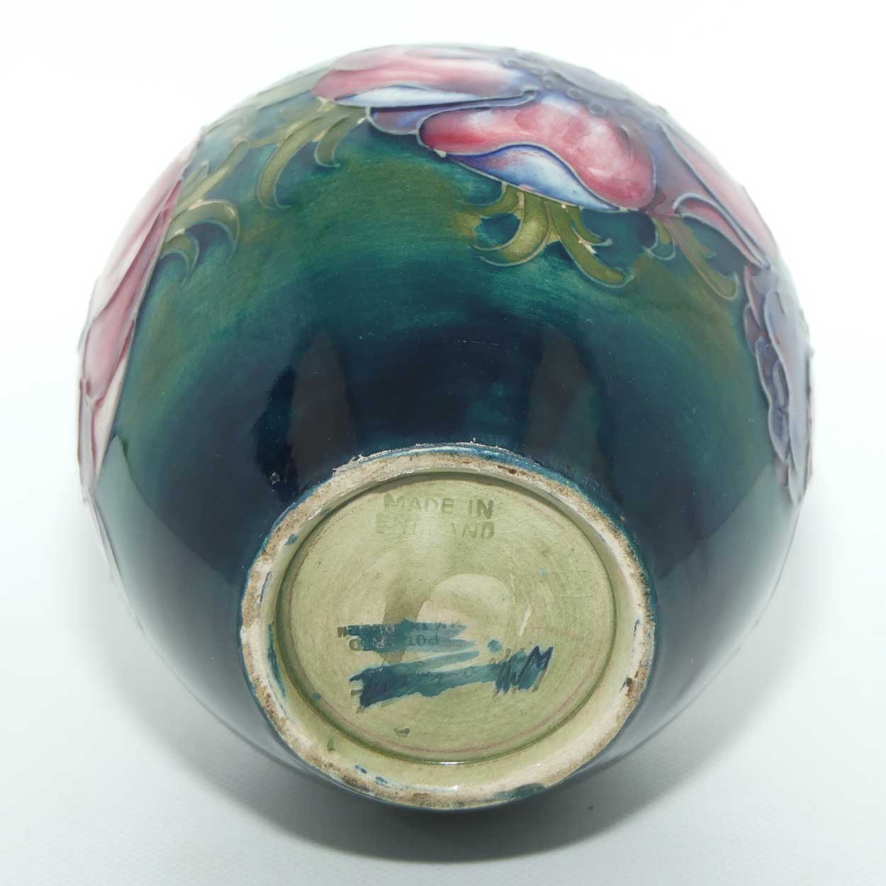 Walter Moorcroft Anemone on Green to Blue ground vase | 10cm