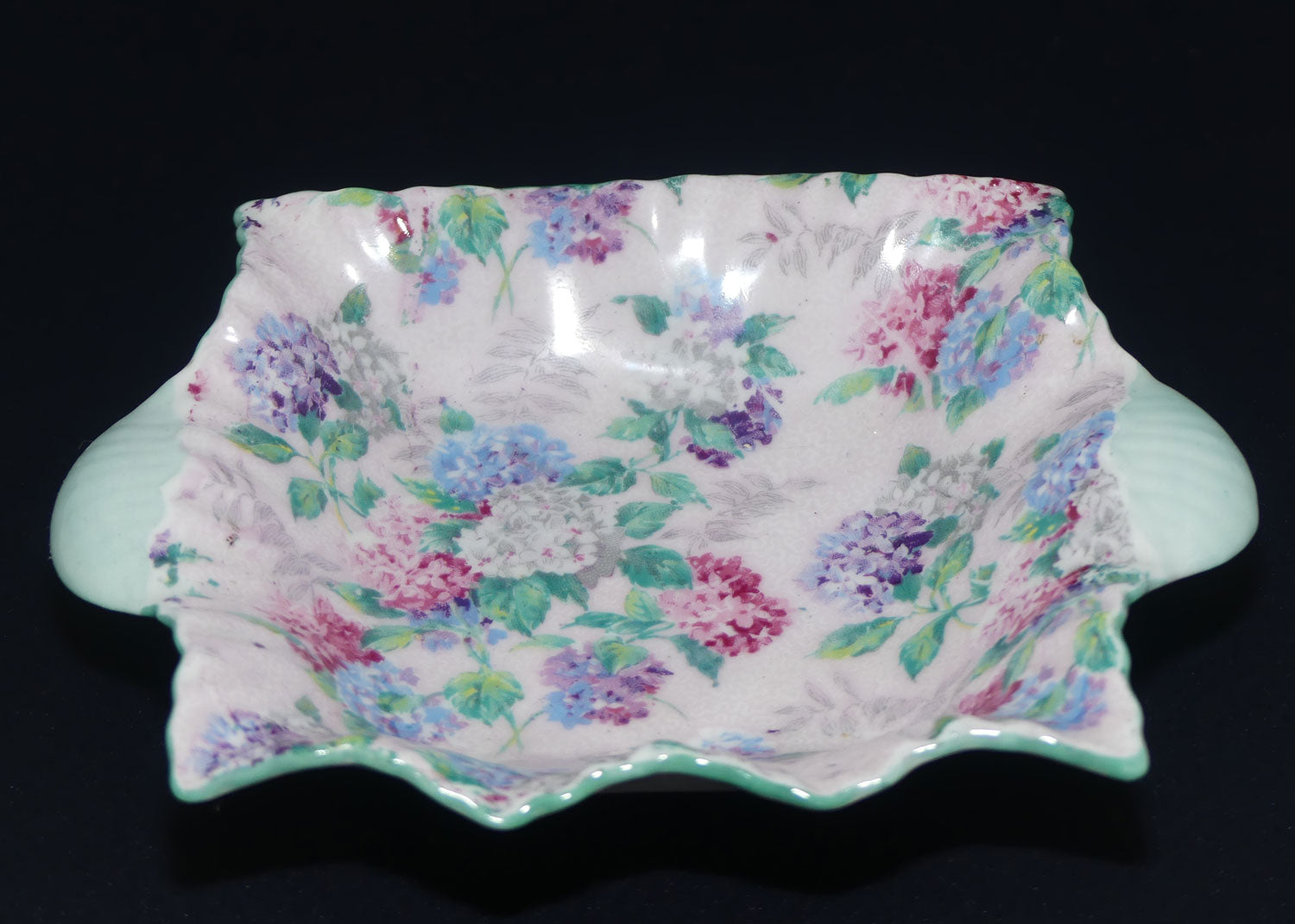 Shelley Apple Blossom Chintz tab handled pin dish