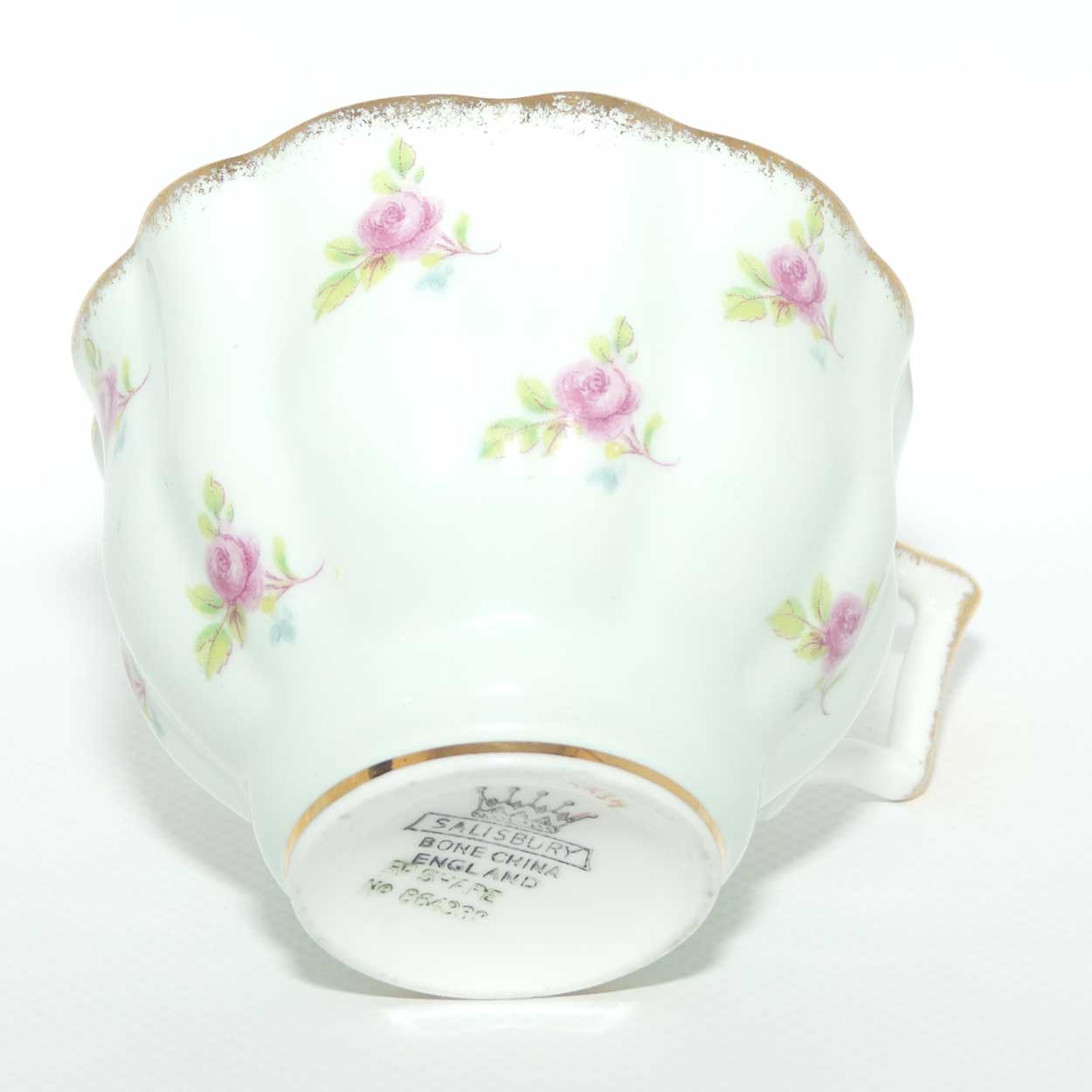 Salisbury Aqua and Rosebuds Gilt Trim tea trio | Unusual Shape