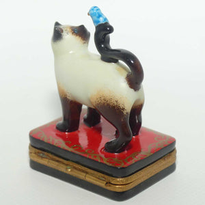 Artoria Limoges France Peint Main Siamese Cat and Bird trinket box