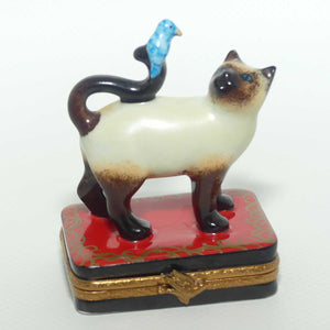 Artoria Limoges France Peint Main Siamese Cat and Bird trinket box