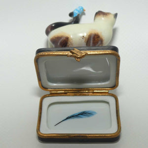 Artoria Limoges France Peint Main Siamese Cat and Bird trinket box