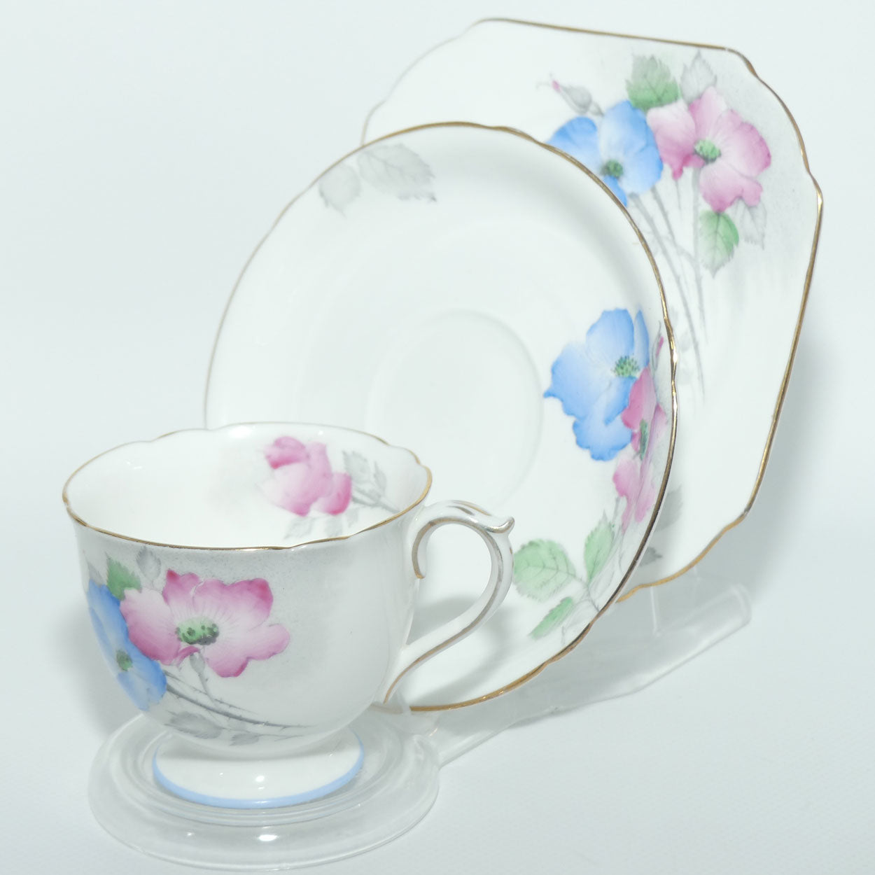 Shelley Ascot shape Dog Rose | Pink and Blue Floral trio | Y 097