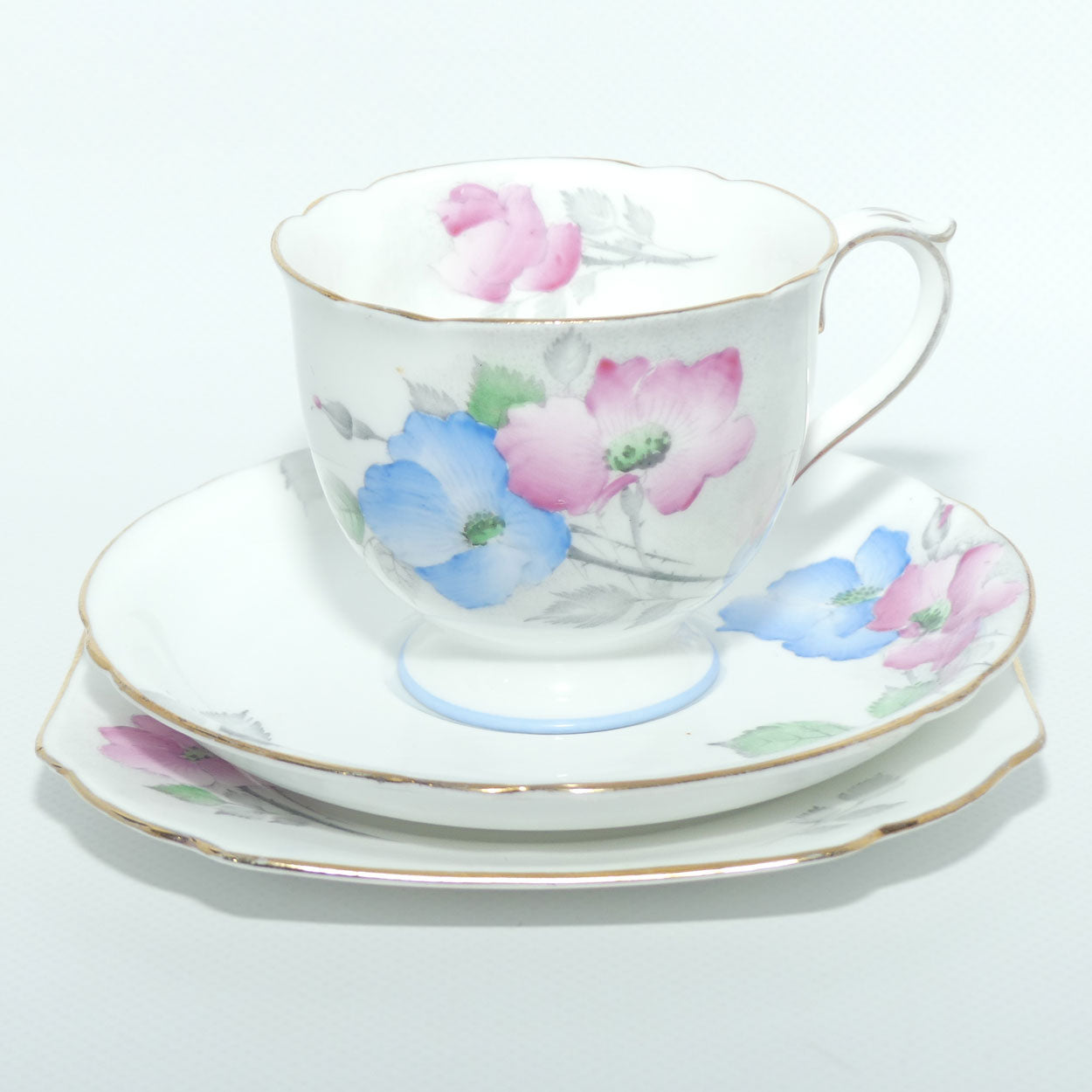 Shelley Ascot shape Dog Rose | Pink and Blue Floral trio | Y 097