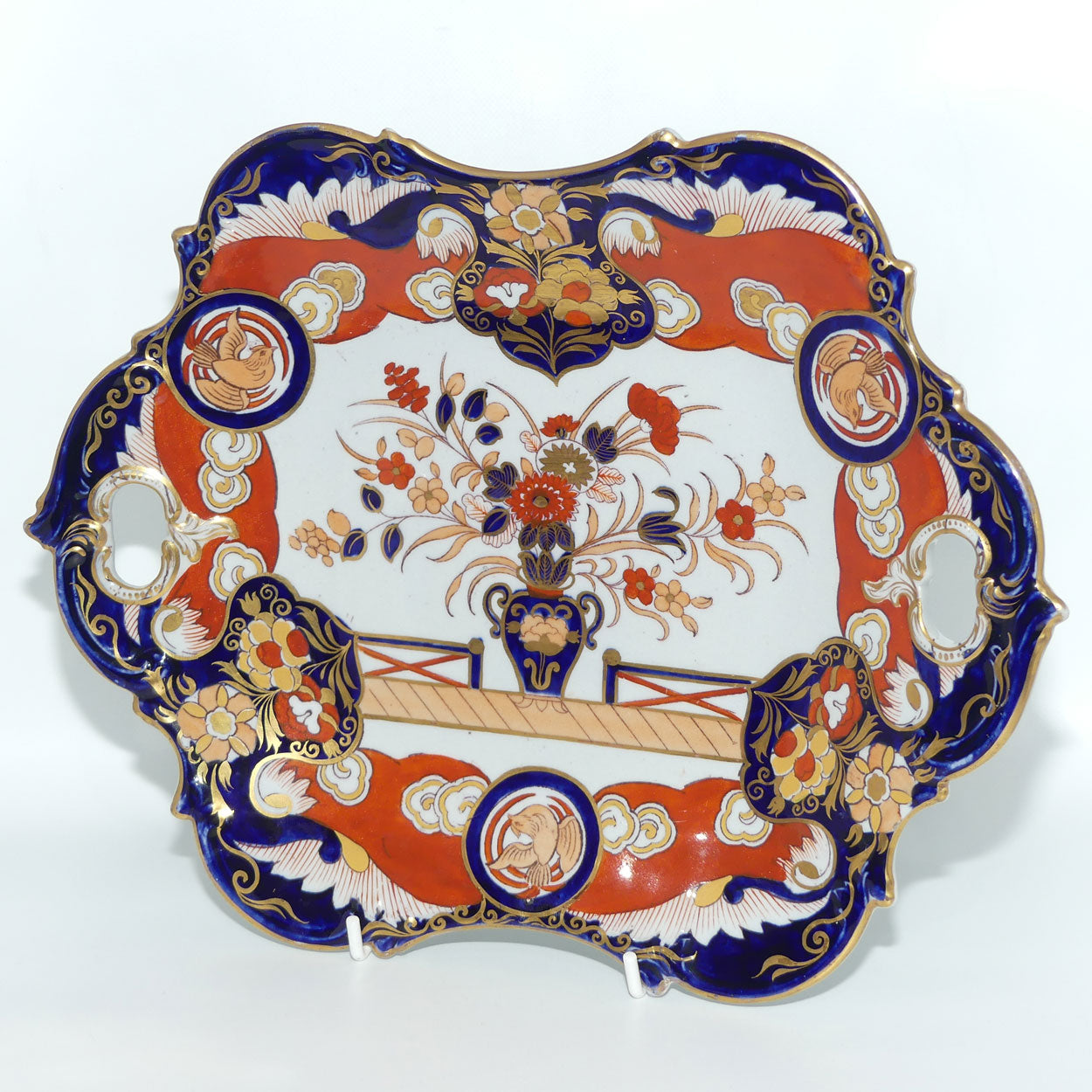 Masons | Ashworth Ironstone Aesthetic Traditional Red and Blue two handled comport | c.1870