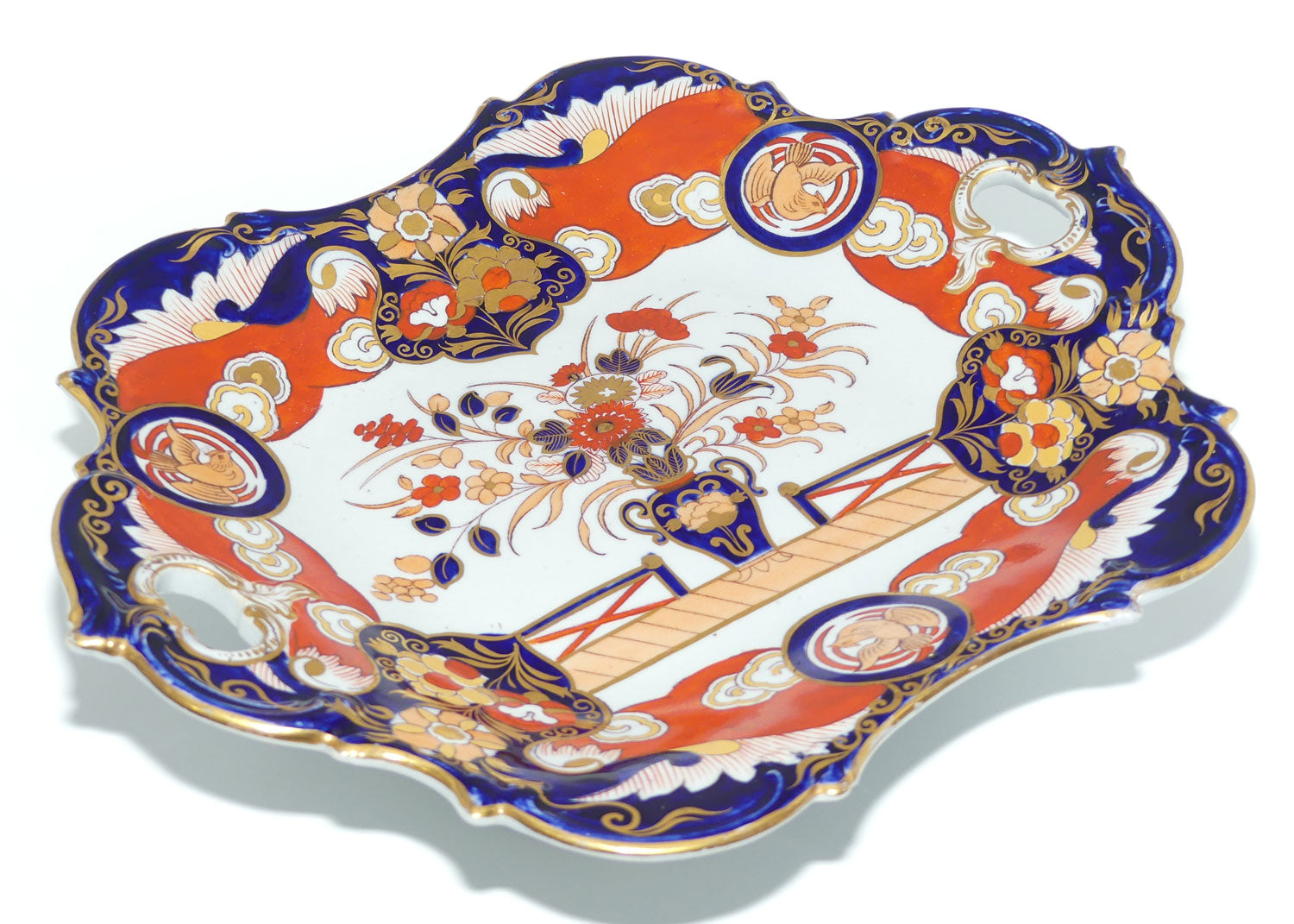 Masons | Ashworth Ironstone Aesthetic Traditional Red and Blue two handled comport | c.1870