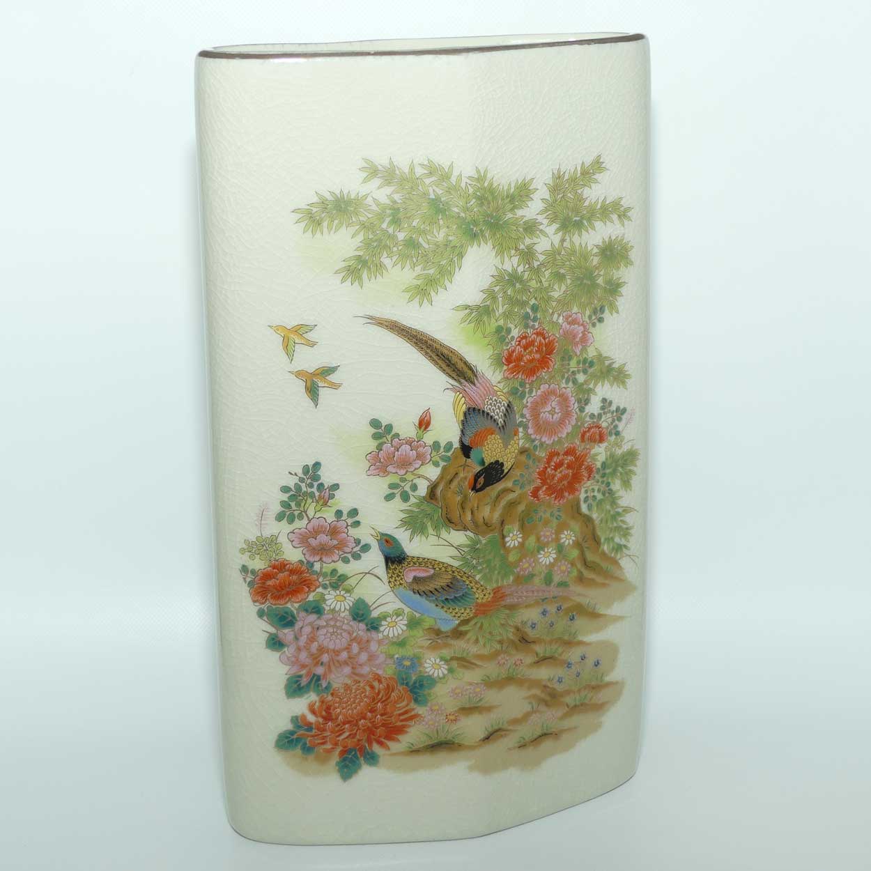 Japanese Pottery vase decorated with Asiatic Pheasants | Letterbox shape