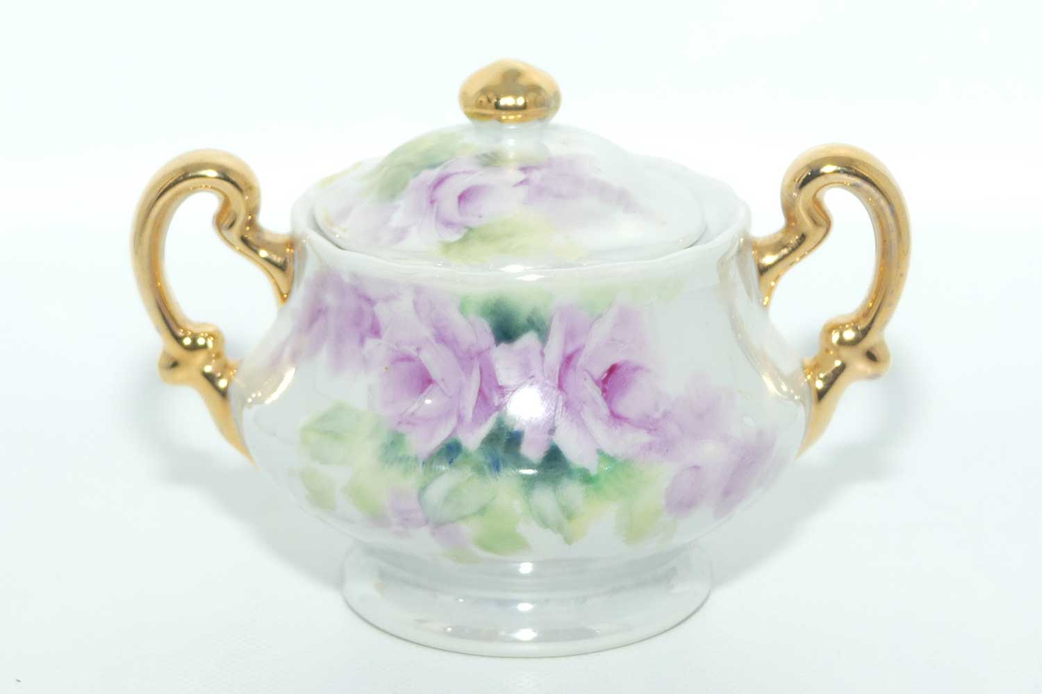 Australian China Painting milk and sugar decorated with Mauve flowers | by Paula Atack 1986