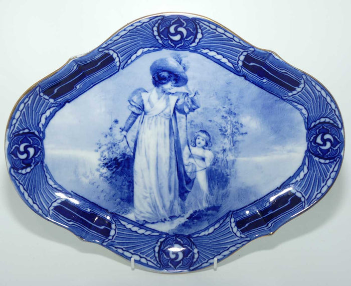 Royal Doulton Blue Childrens Aubrey pattern border diamond shape serving plate D1680 | Woman with child holding cloak