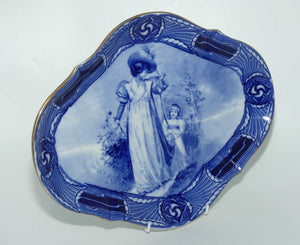 Royal Doulton Blue Childrens Aubrey pattern border diamond shape serving plate D1680 (Woman with child holding cloak)