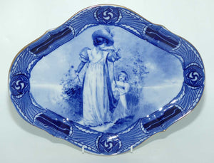 Royal Doulton Blue Childrens Aubrey pattern border diamond shape serving plate D1680 (Woman with child holding cloak)