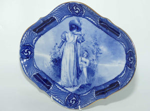 Royal Doulton Blue Childrens Aubrey pattern border diamond shape serving plate D1680 (Woman with child holding cloak)