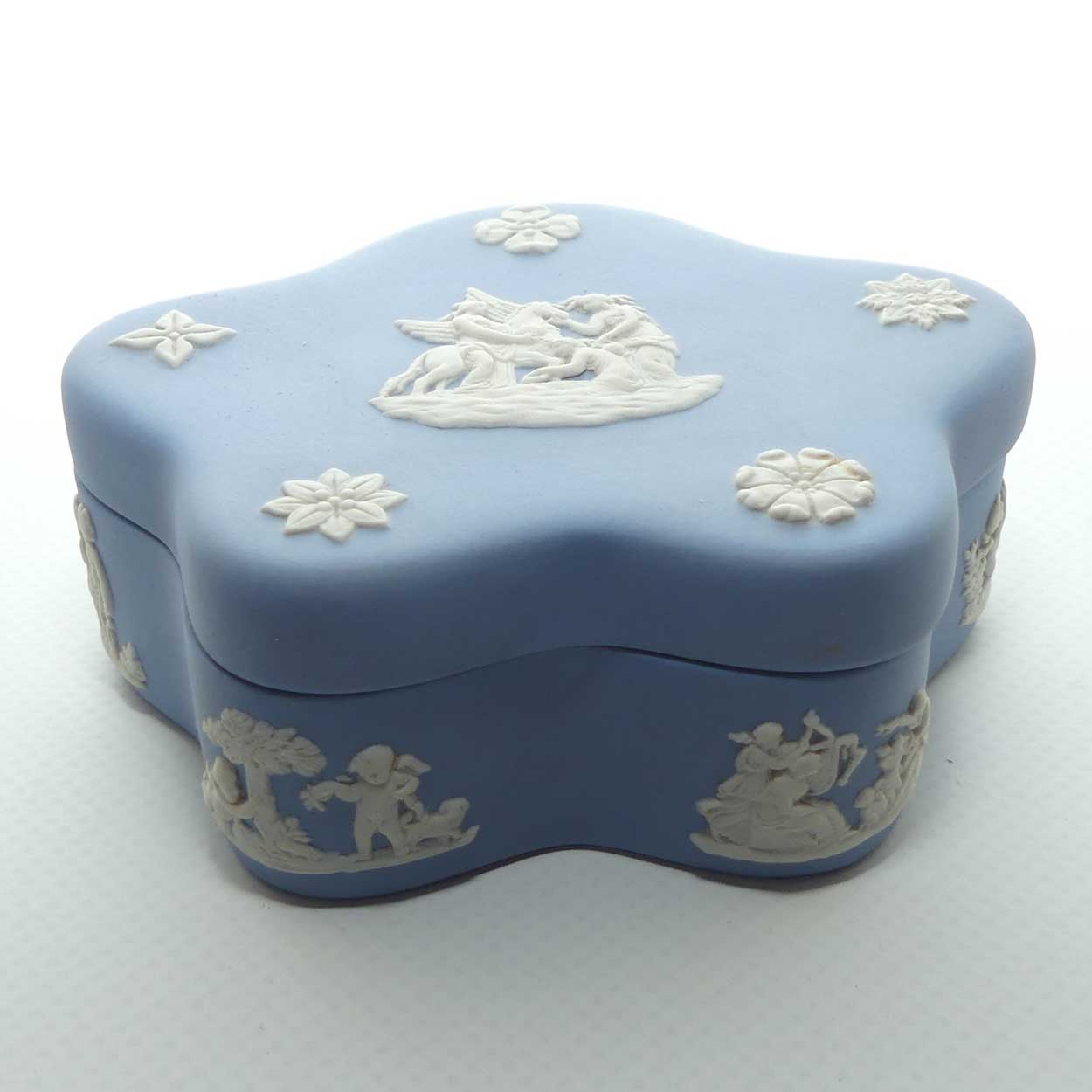 Wedgwood Jasper | White on Pale Blue | Three Maidens and Pegasus trinket | Fancy shape