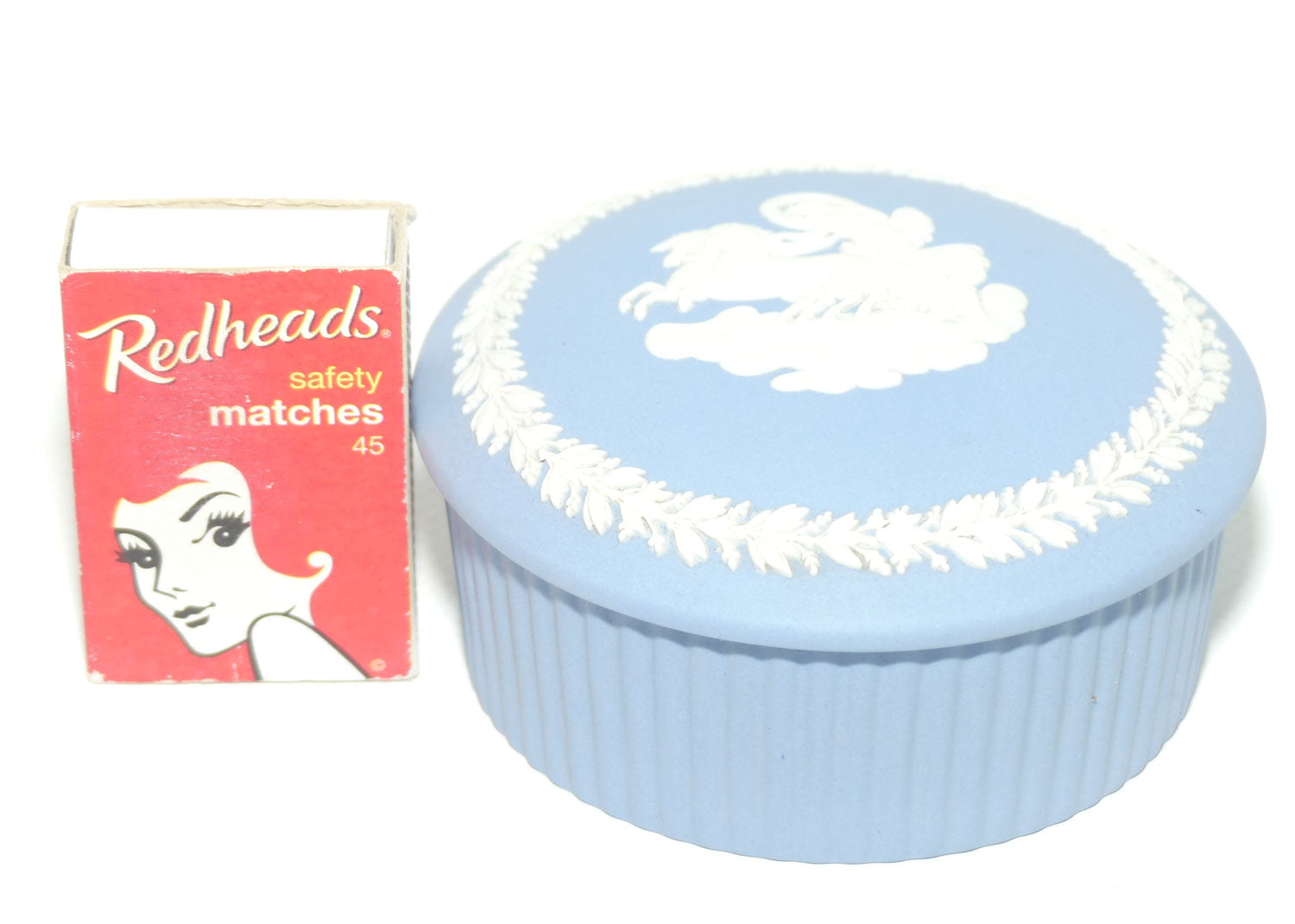 Wedgwood Jasper | White on Pale Blue | Aurora trinket | Ribbed base