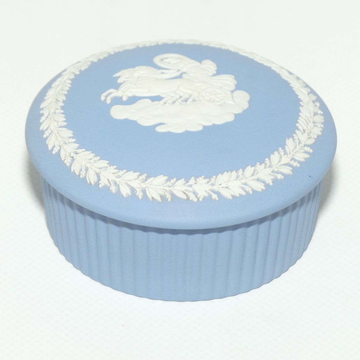 Wedgwood Jasper | White on Pale Blue | Aurora trinket | Ribbed base