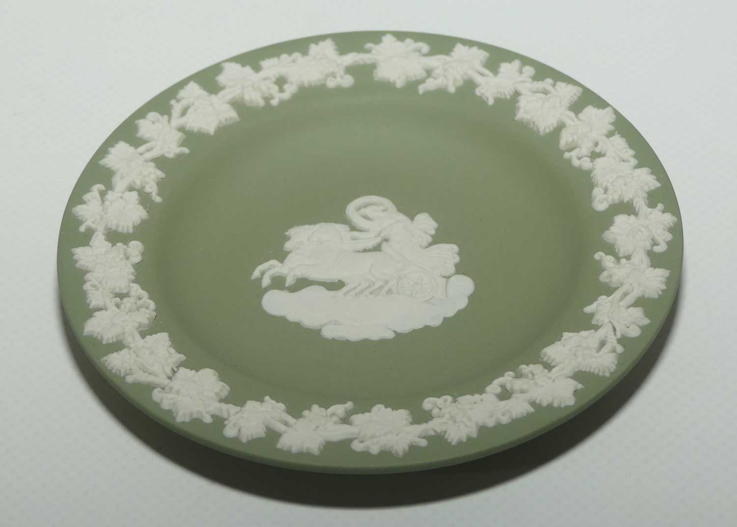Wedgwood Jasper | White on Sage Green | Aurora miniature plate | Grape and Vine border