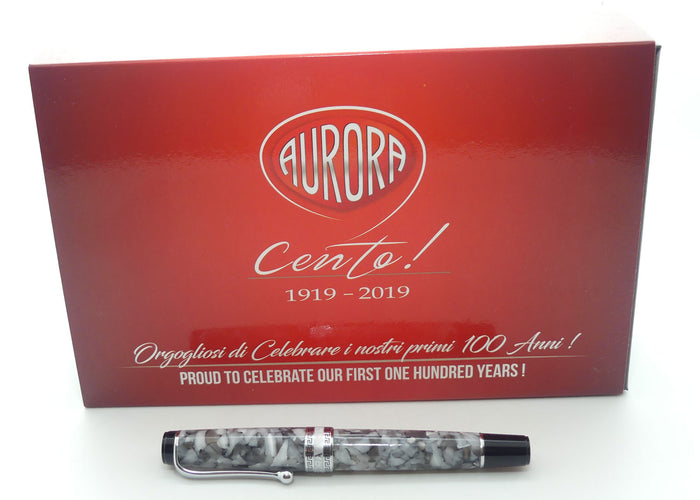 Aurora Italy Optima Cento Fountain Pen | Marble Grey Auroloide | F nib | original boxing