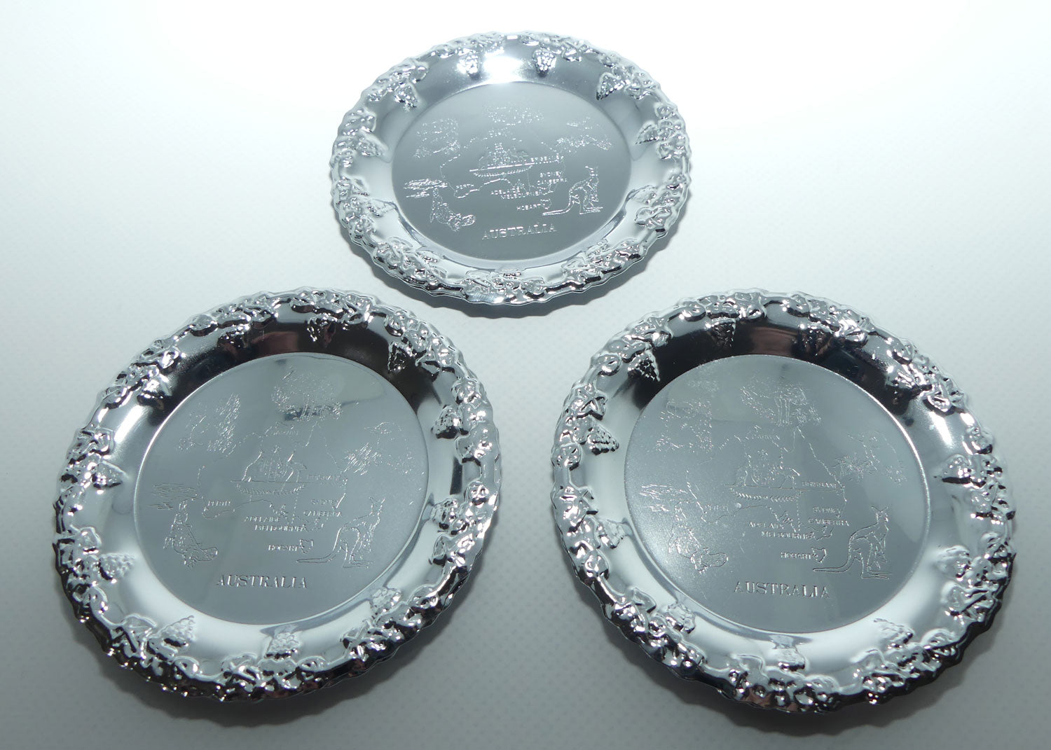 Set of 6 Chrome | Map of Australia and Native Fauna drink coasters