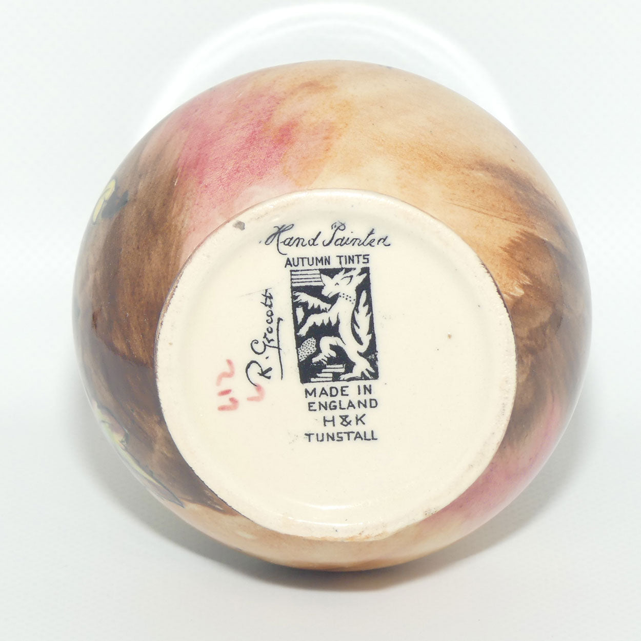 H & K Tunstall Hand Painted Autumn Tints vase signed R Grocott | 12.5cm tall