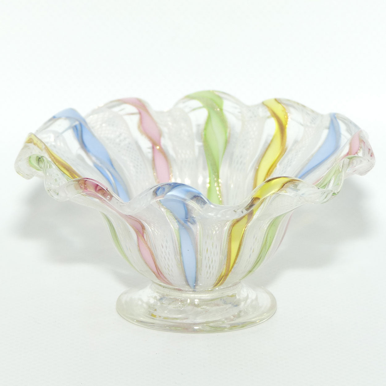 Aventurine Murano Latticino glass dish with gold thread