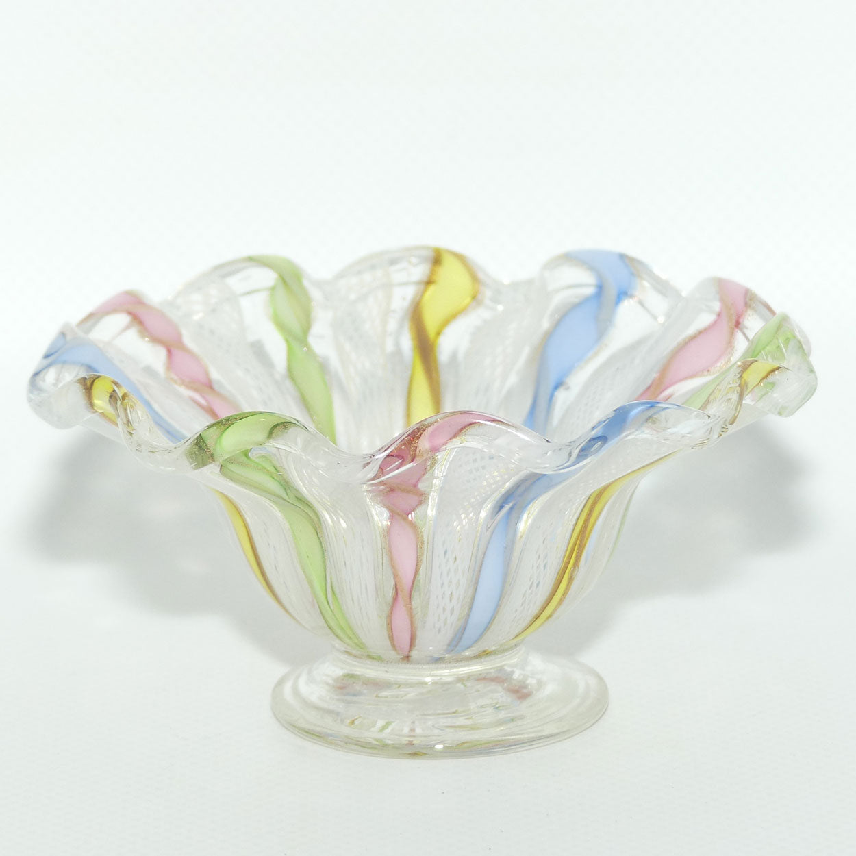 Aventurine Murano Latticino glass dish with gold thread
