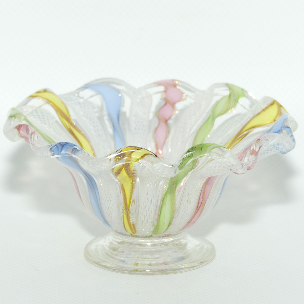 Aventurine Murano Latticino glass dish with gold thread