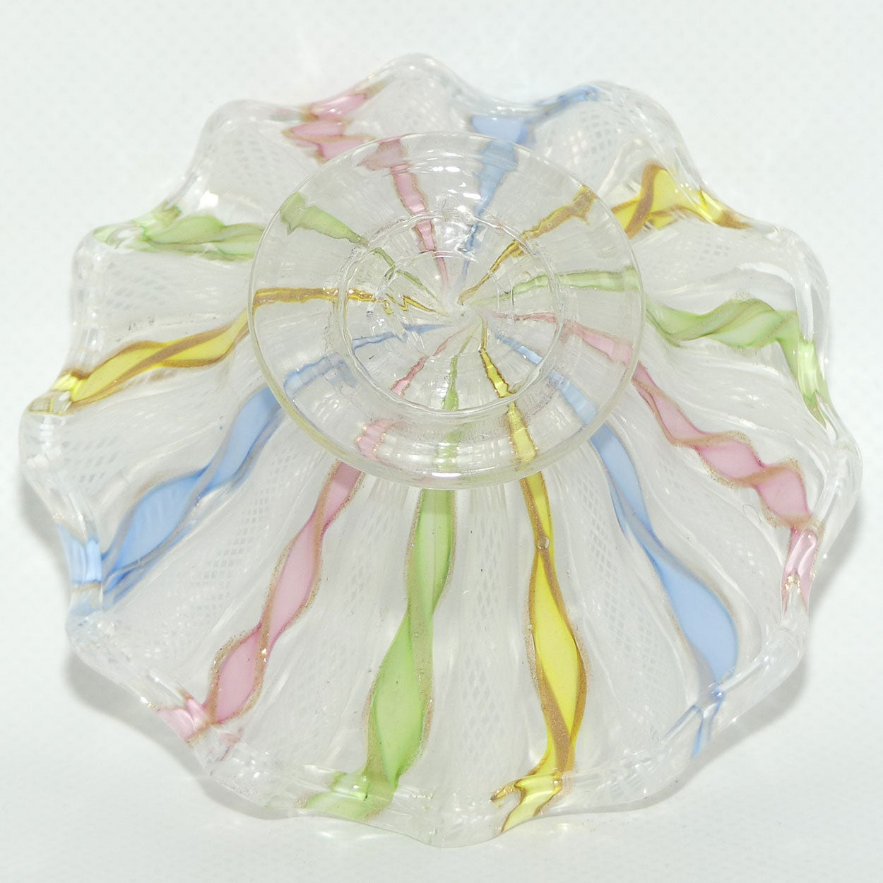 Aventurine Murano Latticino glass dish with gold thread
