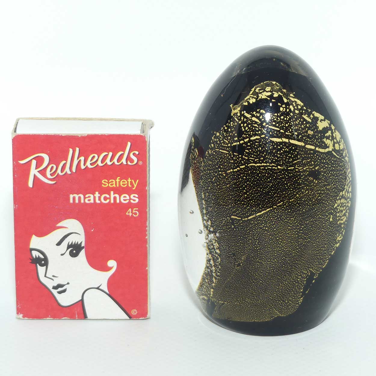 Studio Art Glass Aventurine and Black egg paperweight