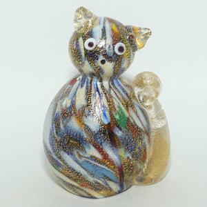 Murano Glass Aventurine Multicoloured Cat | Clear and Gilt Tail