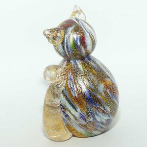 Murano Glass Aventurine Multicoloured Cat | Clear and Gilt Tail