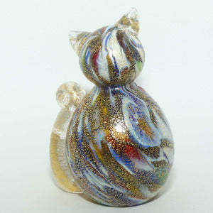 Murano Glass Aventurine Multicoloured Cat | Clear and Gilt Tail