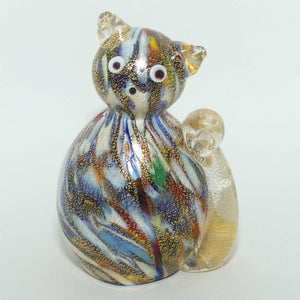 Murano Glass Aventurine Multicoloured Cat | Clear and Gilt Tail