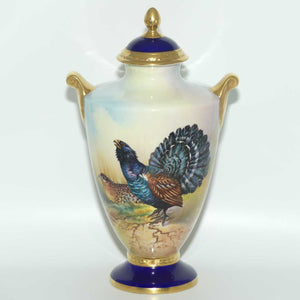 Aynsley Fine Art Collection Handpainted lidded Vase depicting the Capercaillie by J Shaw