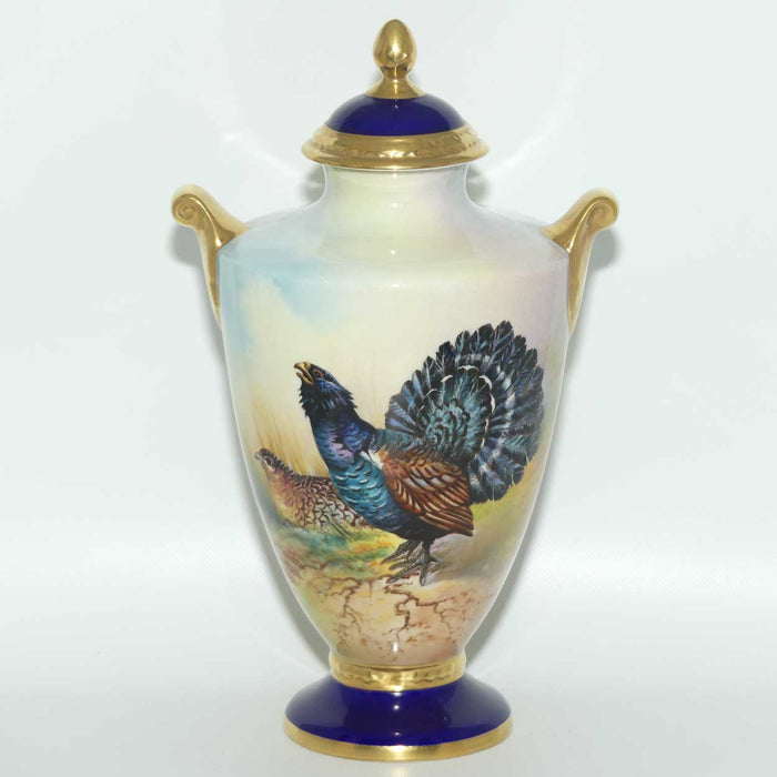 Aynsley Fine Art Collection Handpainted lidded Vase depicting the Capercaillie by J Shaw