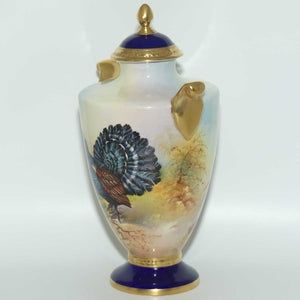 Aynsley Fine Art Collection Handpainted lidded Vase depicting the Capercaillie by J Shaw