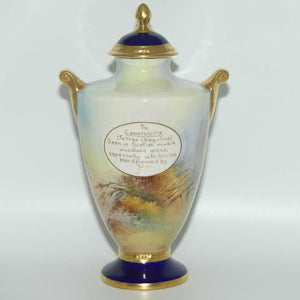 Aynsley Fine Art Collection Handpainted lidded Vase depicting the Capercaillie by J Shaw