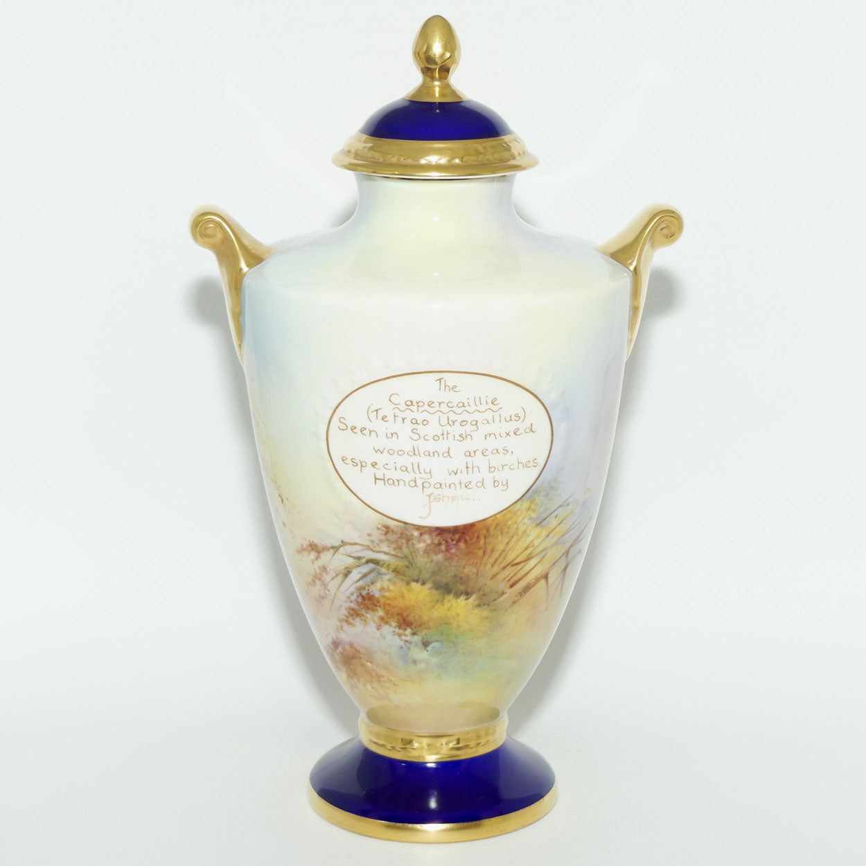Aynsley Fine Art Collection Handpainted lidded Vase depicting the Capercaillie by J Shaw