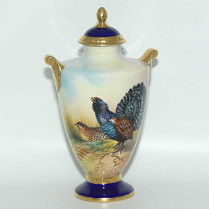 Aynsley Fine Art Collection Handpainted lidded Vase depicting the Capercaillie by J Shaw