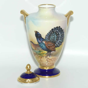 Aynsley Fine Art Collection Handpainted lidded Vase depicting the Capercaillie by J Shaw