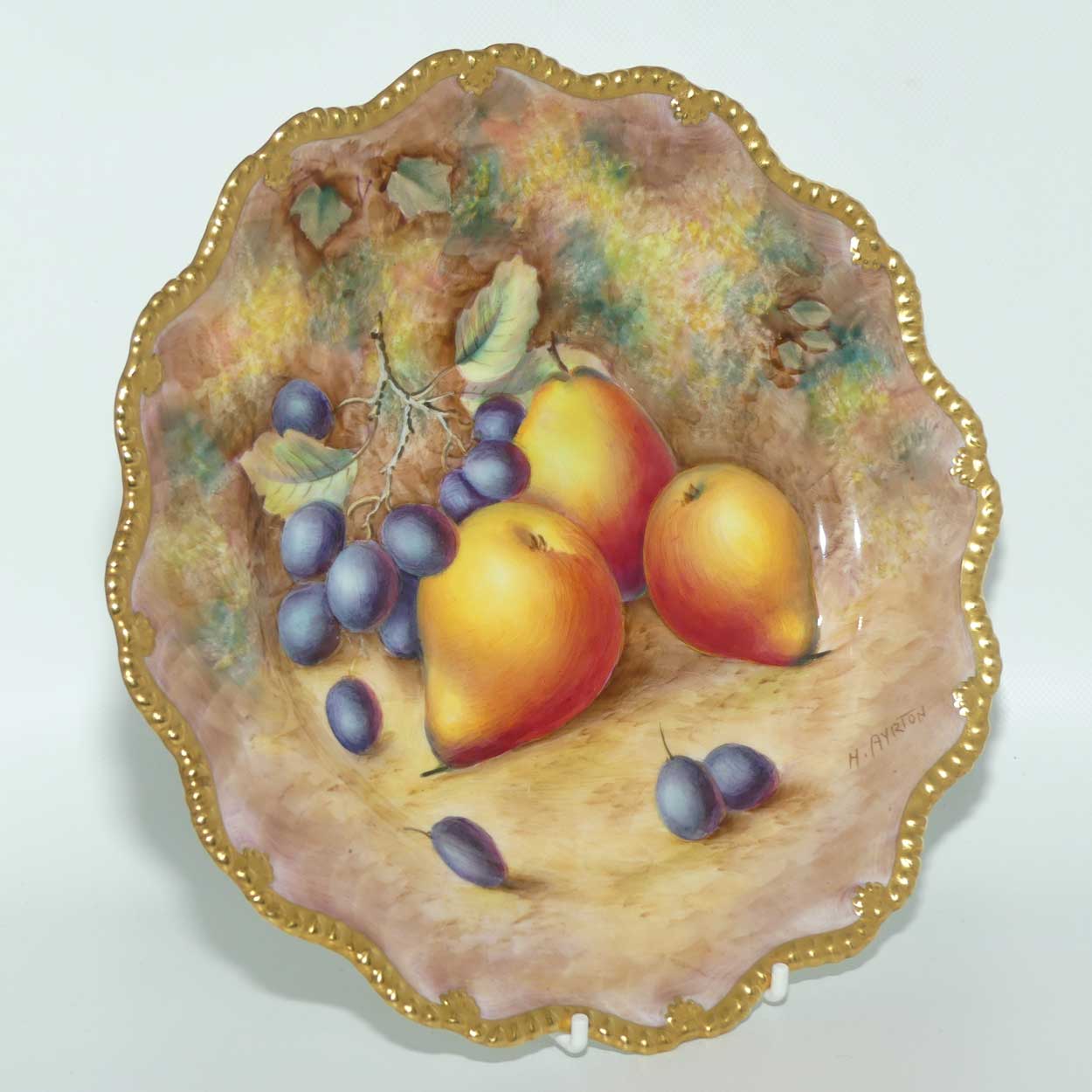 Royal Worcester hand painted Fruit fluted rim gilt plate | Ayrton